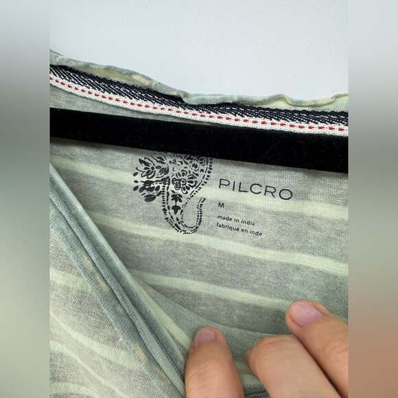 Pilcro Anthropologie The Riley Top Scoop Neck Green Striped Cotton Relaxed Fit - Picture 3 of 8